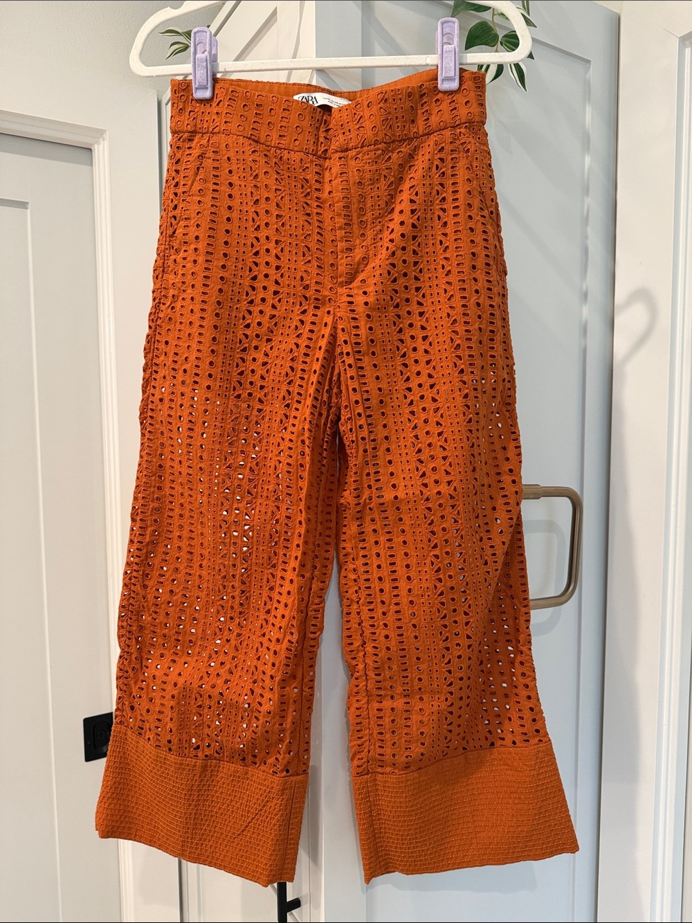 Zara Eyelet Wide-Leg Pants in Burnt Orange
